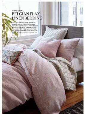 West Elm Belgian Flax Linen Duvet Cover + 2 Shams F/Q Vintage Rose NWOT